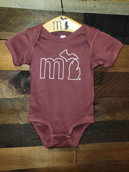 mi State of Mind Baby Onesie Crimson / Newborn mi Outline Baby Onesie