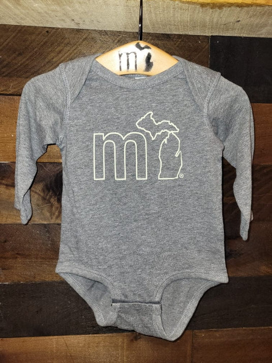 mi State of Mind Baby Onesie mi Long Sleeve Outline Baby Onesie