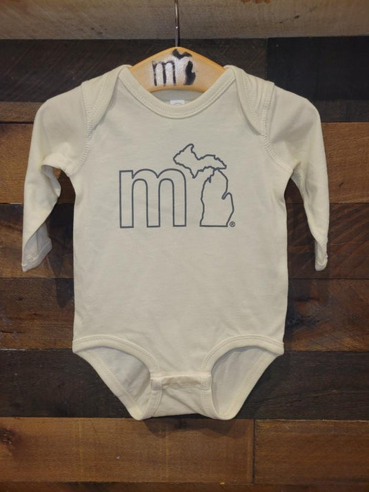 mi State of Mind Baby Onesie mi Long Sleeve Outline Baby Onesie