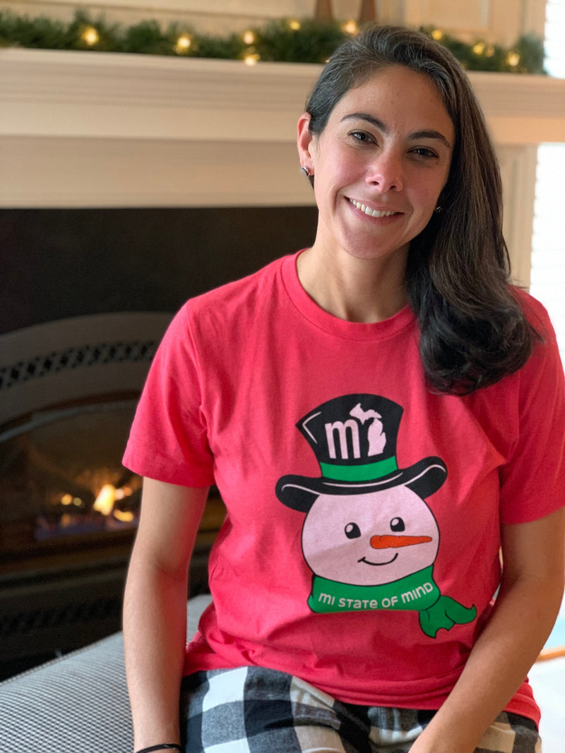 Load image into Gallery viewer, mi State of Mind Christmas shirt Heather Red T / XS mi 2022 Christmas Shirts - Snowman (T&#39;s &amp; Long Sleeve)
