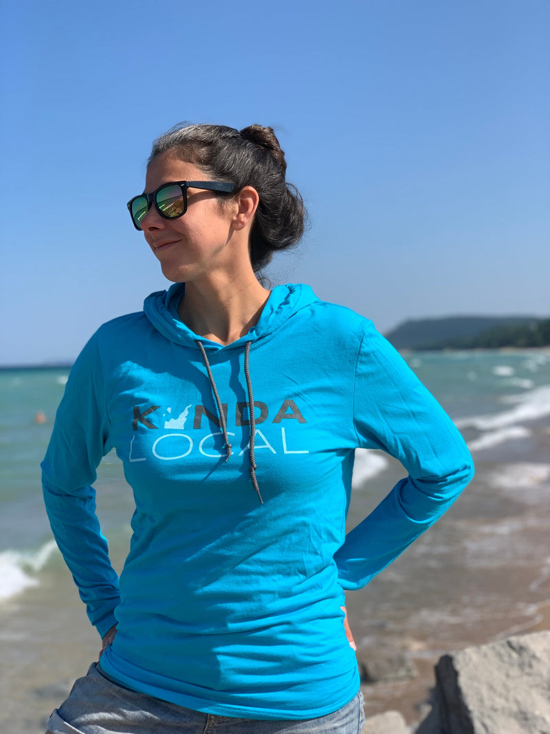 Load image into Gallery viewer, mi State of Mind Light Hoodie Caribbean Blue / S Leelanau Peninsula &quot;Kinda Local&quot; Lightweight Hoodie (2 colors)
