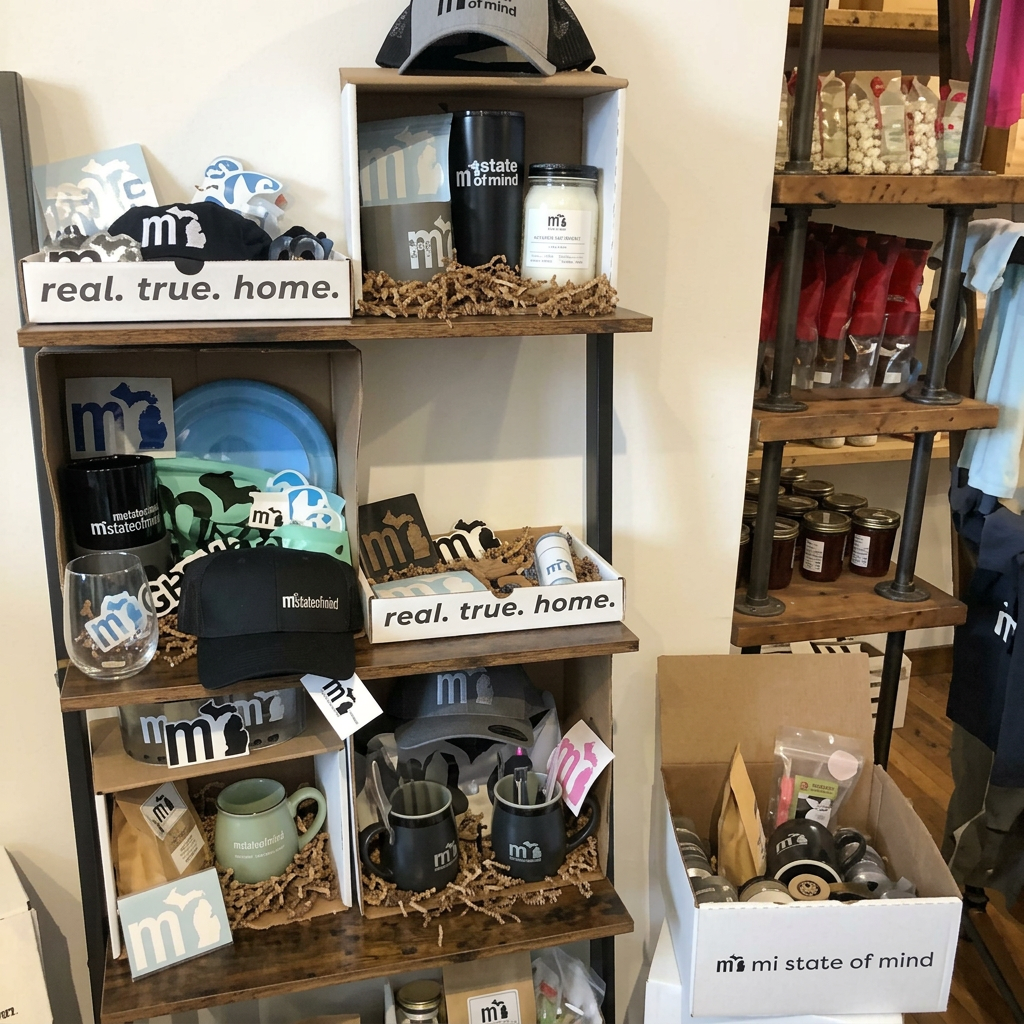 Grab-n-go gift box shelf inside the mi State of Mind shop