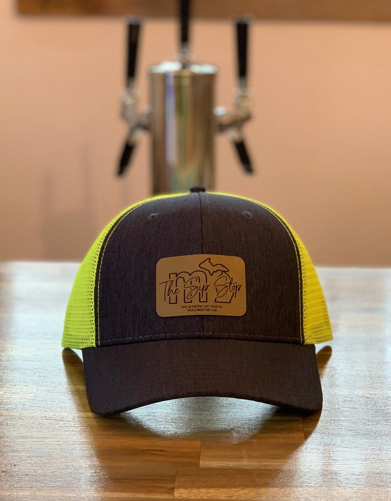 Load image into Gallery viewer, mi State of Mind adjustable cap Navy/Lime Green Sip Stop Cap
