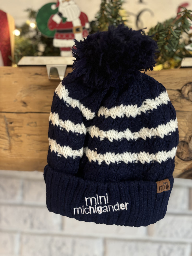 Load image into Gallery viewer, mi State of Mind beanie Navy/White / S (6-12 Months) Mini Michigander Beanies
