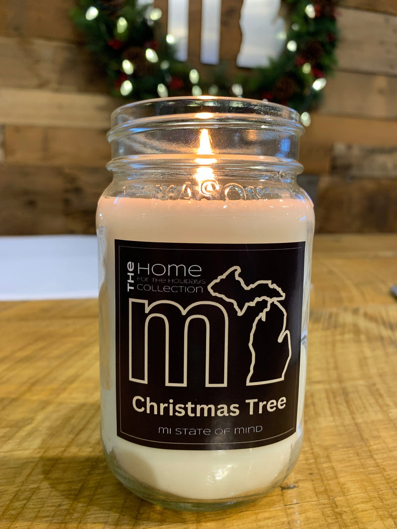 Load image into Gallery viewer, mi State of Mind Christmas Tree mi Mason Jar “Home” Candles
