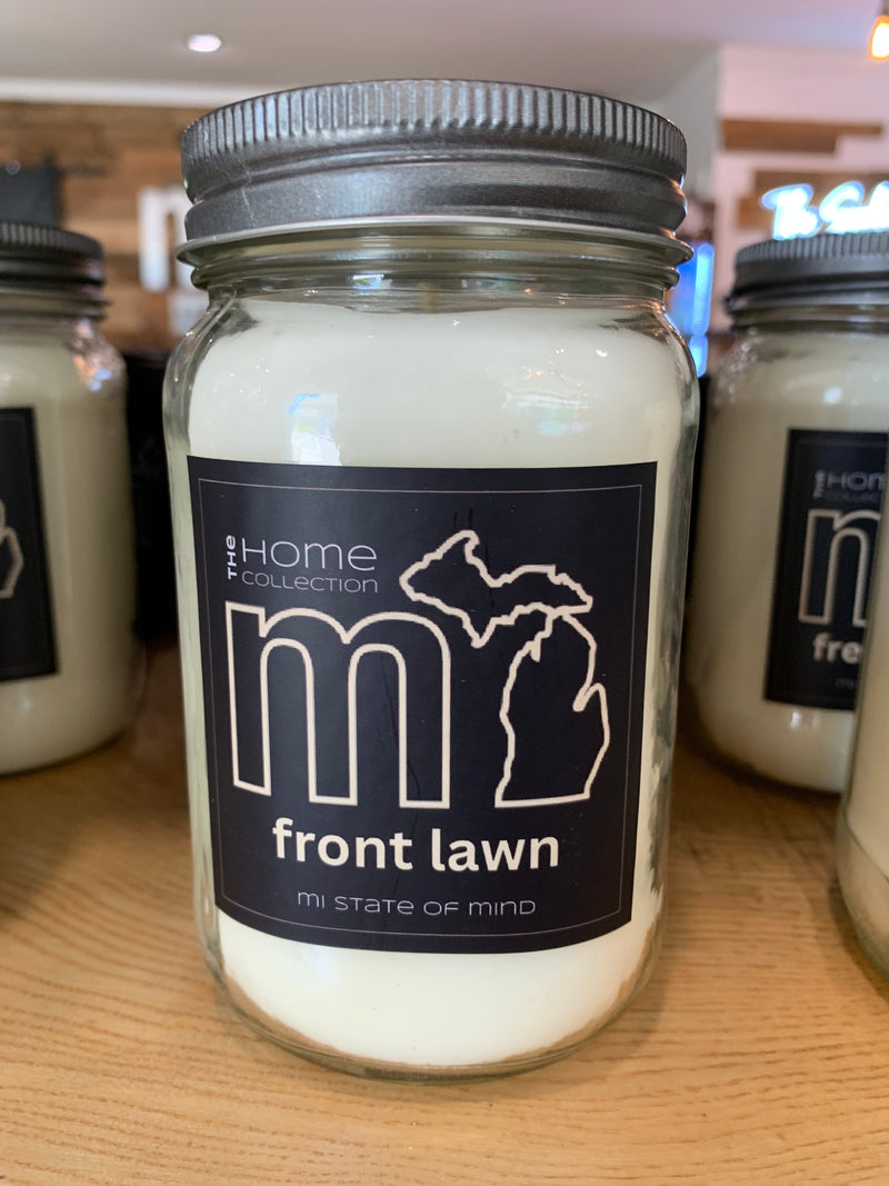 Load image into Gallery viewer, mi State of Mind Front Lawn (fresh cut grass) mi Mason Jar “Home” Candles

