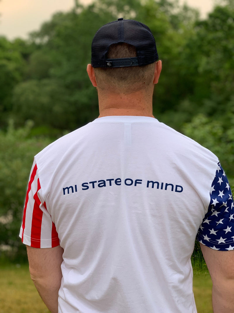 Load image into Gallery viewer, mi State of Mind T-shirt mi USA Flag T 2023
