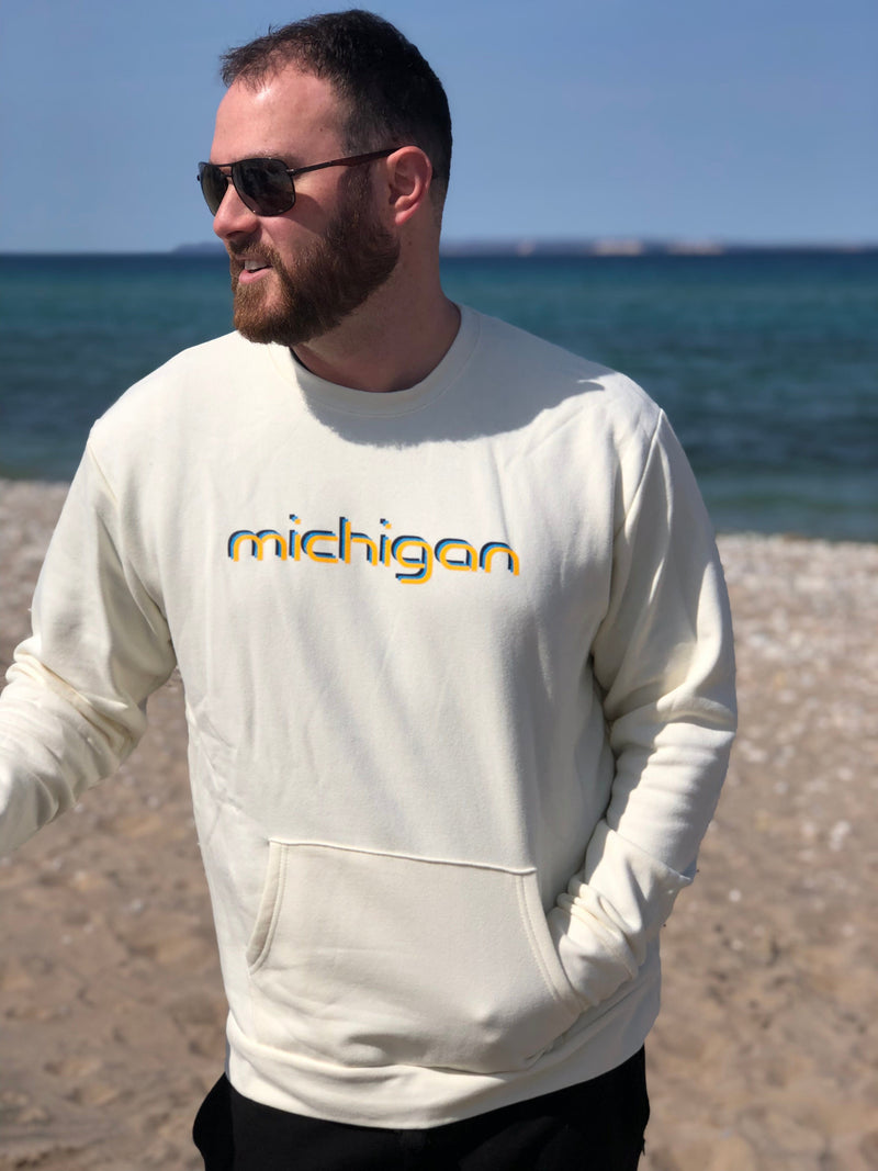 Load image into Gallery viewer, mi State of Mind crewneck sweatshirt Michigan Tri-look Pocket Crew Sweatshirt
