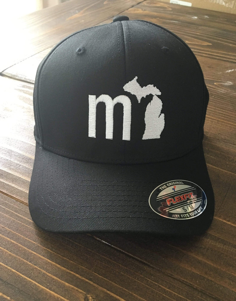 Load image into Gallery viewer, mi State of Mind Headwear Black w/ White Logo / S/M mi Fitted FlexFit Cap (NEW! 4 colors)
