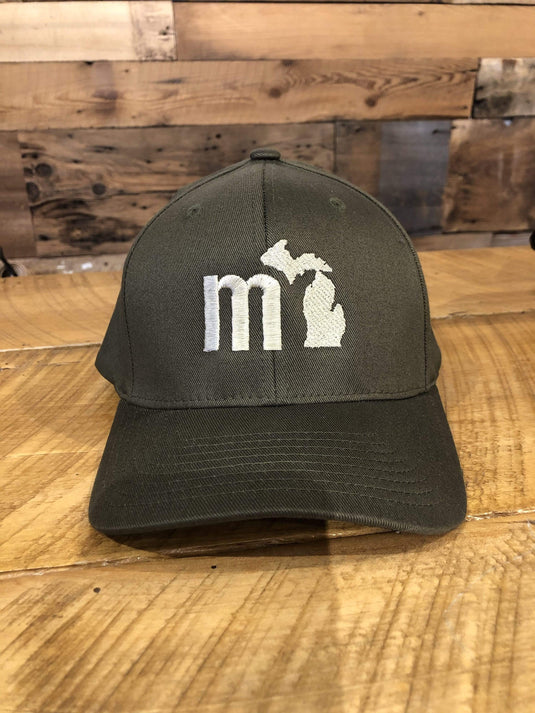 mi State of Mind Headwear Olive Green w/ Tan Logo / S/M mi Fitted FlexFit Cap (NEW! 4 colors)