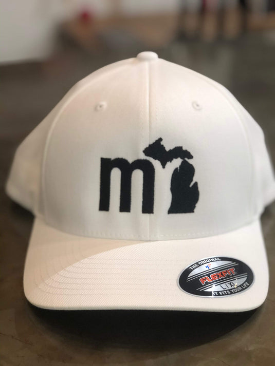 mi State of Mind Headwear White w/ Black Logo / S/M mi Fitted FlexFit Cap (NEW! 4 colors)