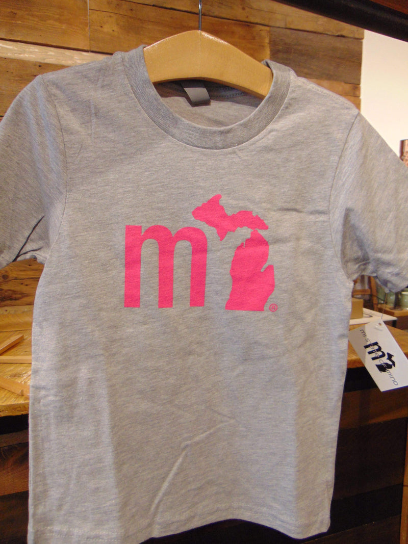 Load image into Gallery viewer, mi State of Mind Kids T Heather Grey w/ Pink &quot;mi&quot; / XS mi Kid&#39;s T - Girls (NEW - 4 colors)
