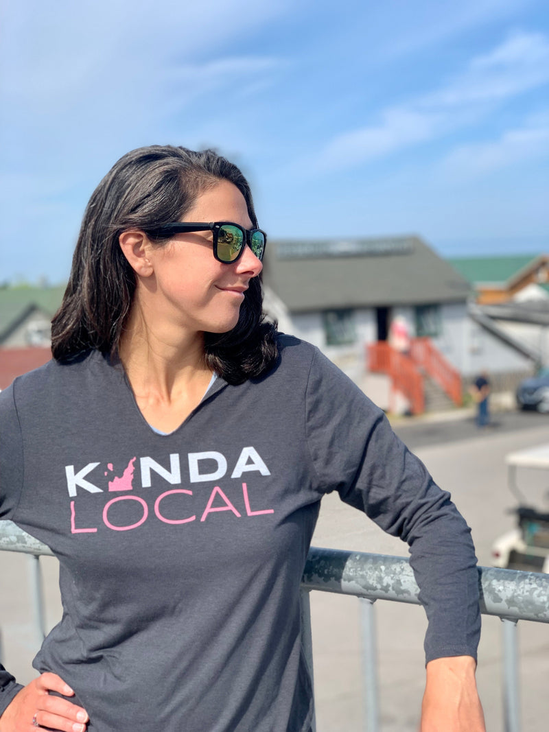 Load image into Gallery viewer, mi State of Mind lightweight hoodie Leelanau Peninsula &quot;Kinda Local&quot; Women&#39;s V-neck Light Hoodie
