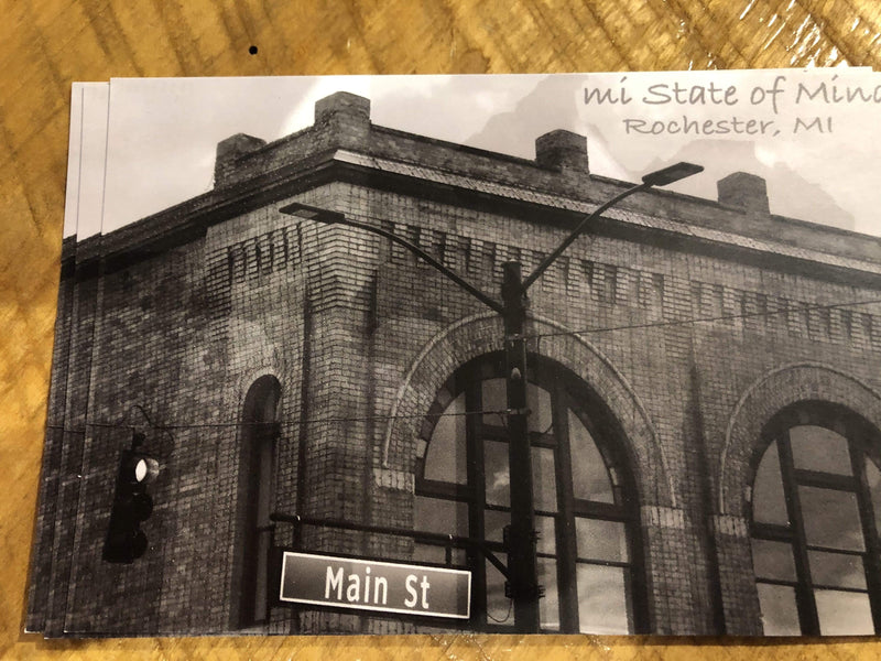 Load image into Gallery viewer, mi State of Mind Postcard Black &amp; White Main St. Postcard
