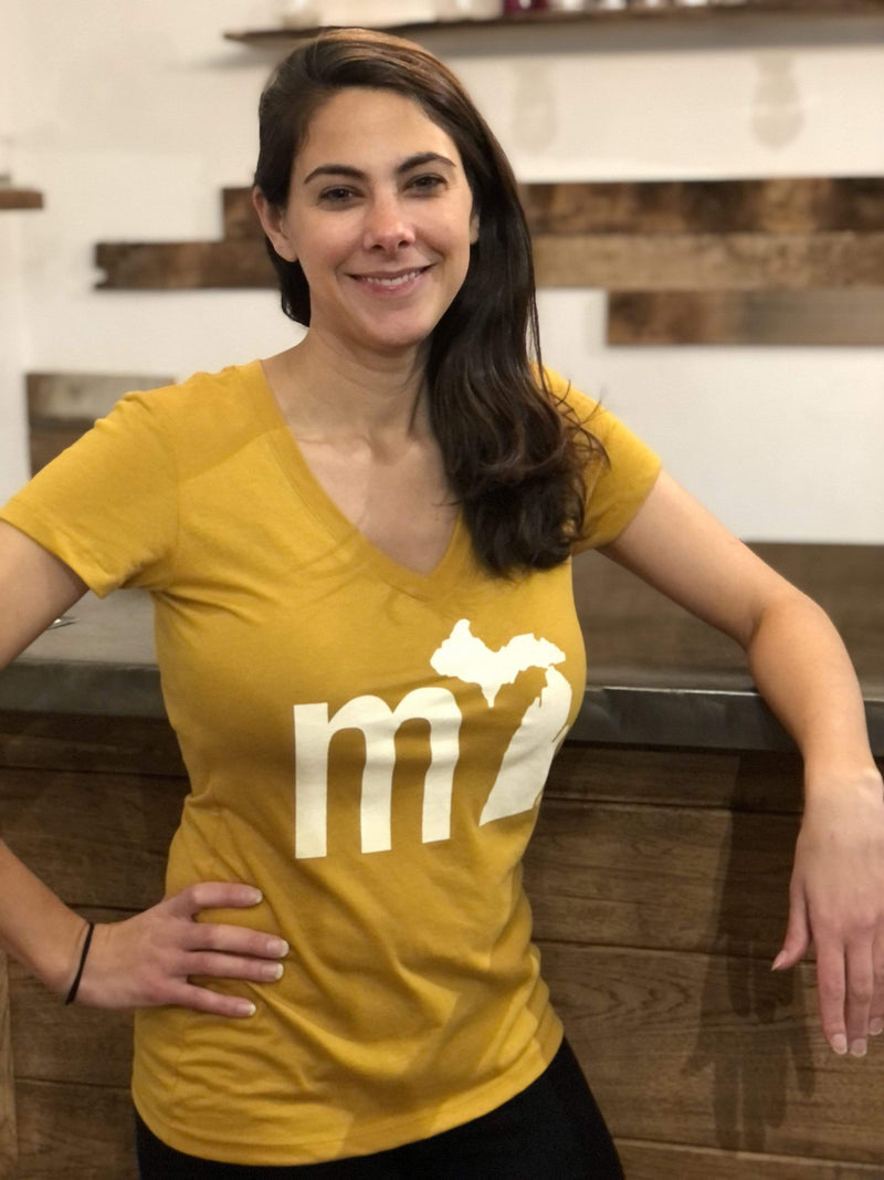 Load image into Gallery viewer, mi State of Mind T-shirt Mustard / XS mi Women&#39;s V-neck T (3 NEW colors)
